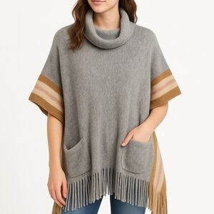 Steve Madden Fringe Knit Shawl Poncho OSFM Boho‎ Cozy Fall